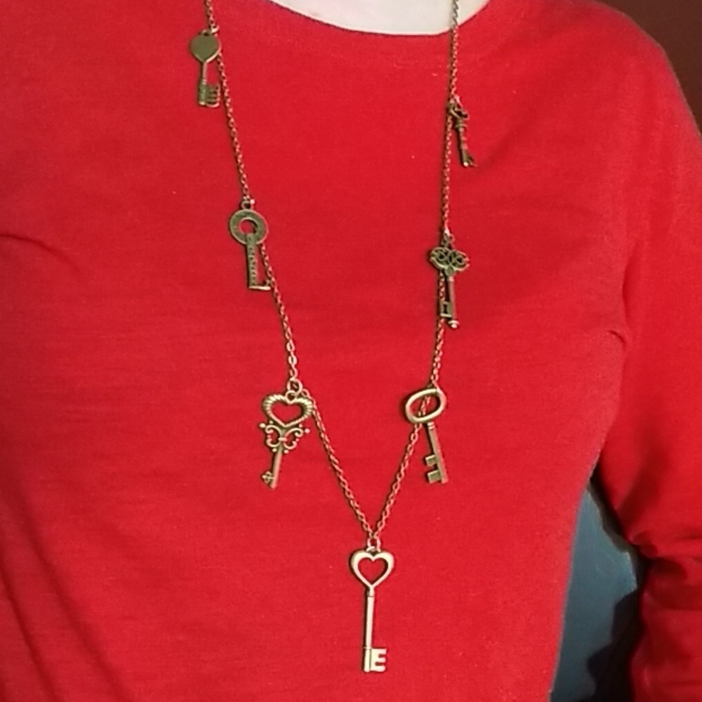 Key charm necklace antique brass